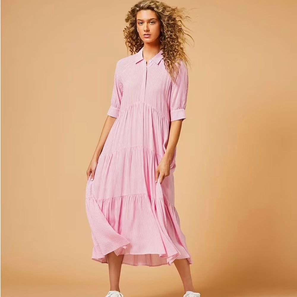 A Loves A pink striped maxi